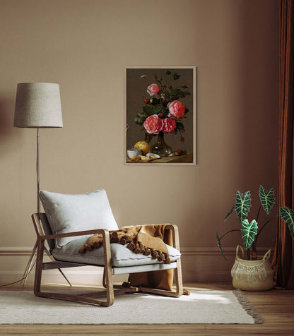 Still Life with Roses and Orange Botanical Poster
