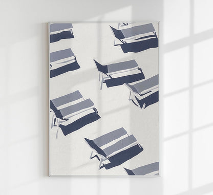 Framed artwork with blue and gray abstract pattern on a white background