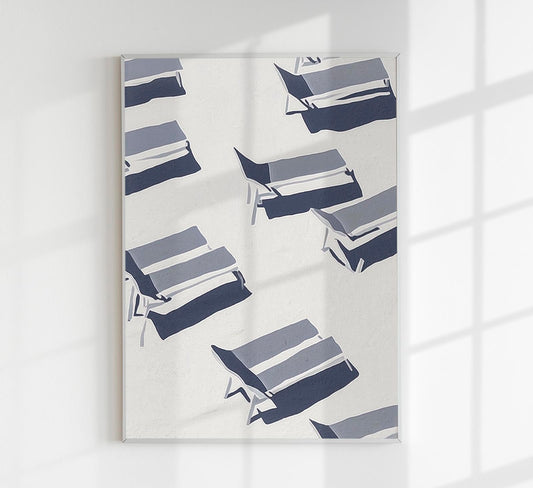 Framed artwork with blue and gray abstract pattern on a white background