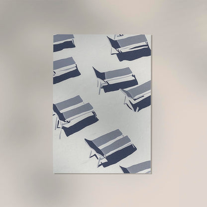 Pattern of blue and gray chairs on a light gray background