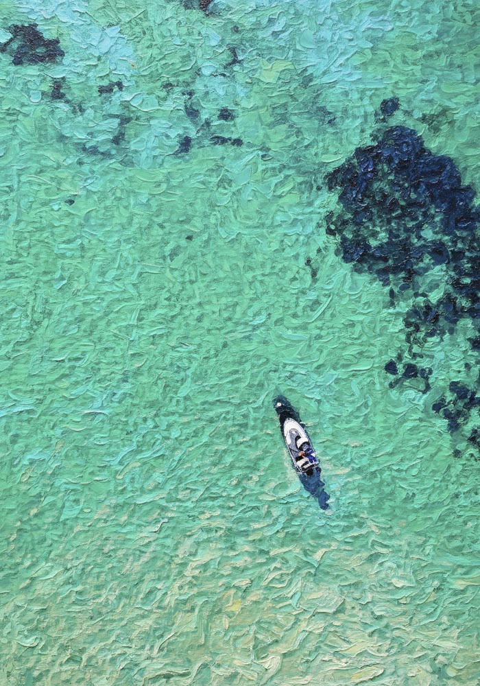 Boat over turquoise Sea Art Poster