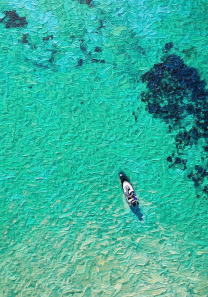 Boat over turquoise Sea Art Poster