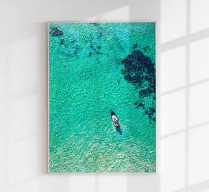 Boat over turquoise Sea Art Poster