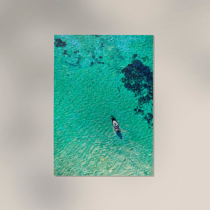 Boat over turquoise Sea Art Poster
