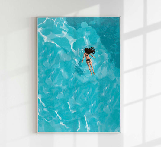 Girl floating in the water Art Poster