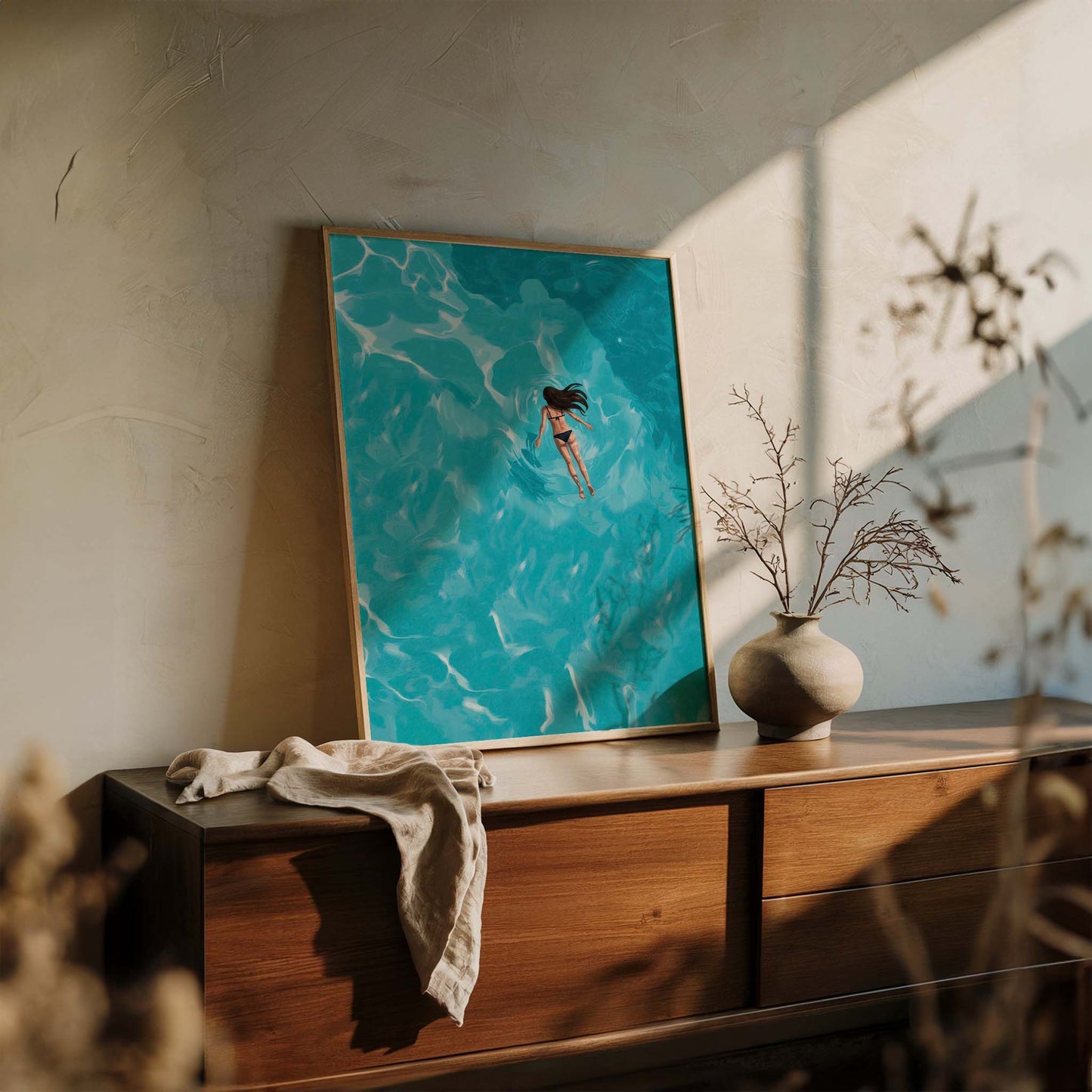 Girl floating in the water Art Poster