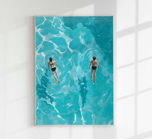 Two swimmers floating in the water Art Poster