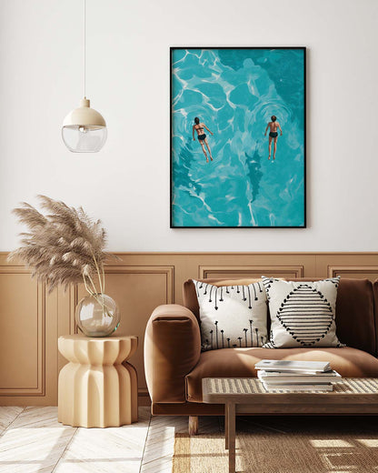 Two swimmers floating in the water Art Poster
