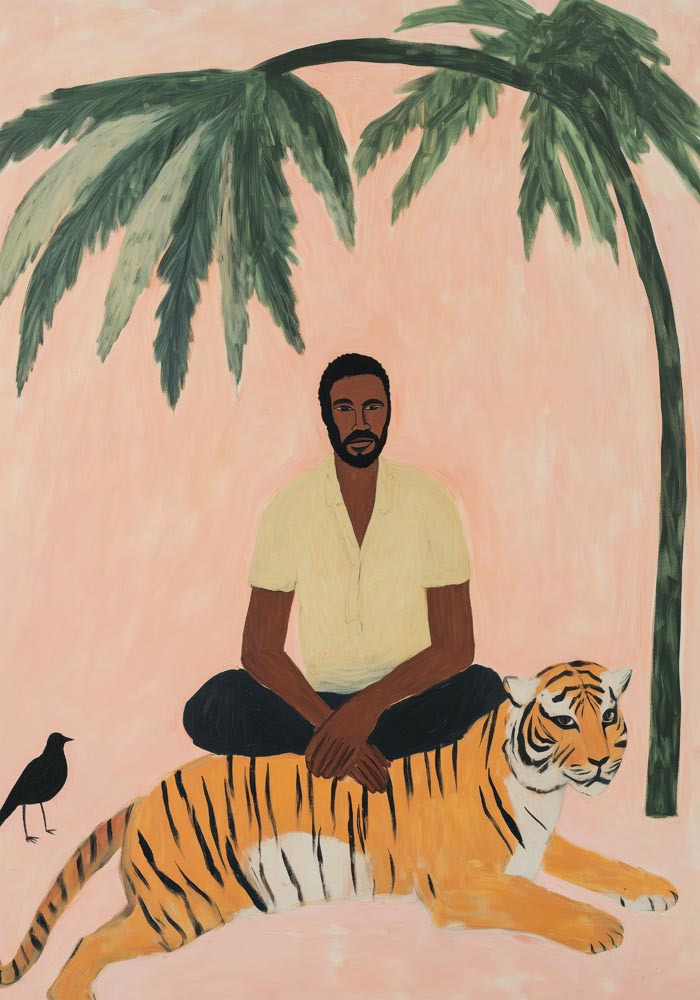 A man, a tiger and a black bird Tropical Art Poster