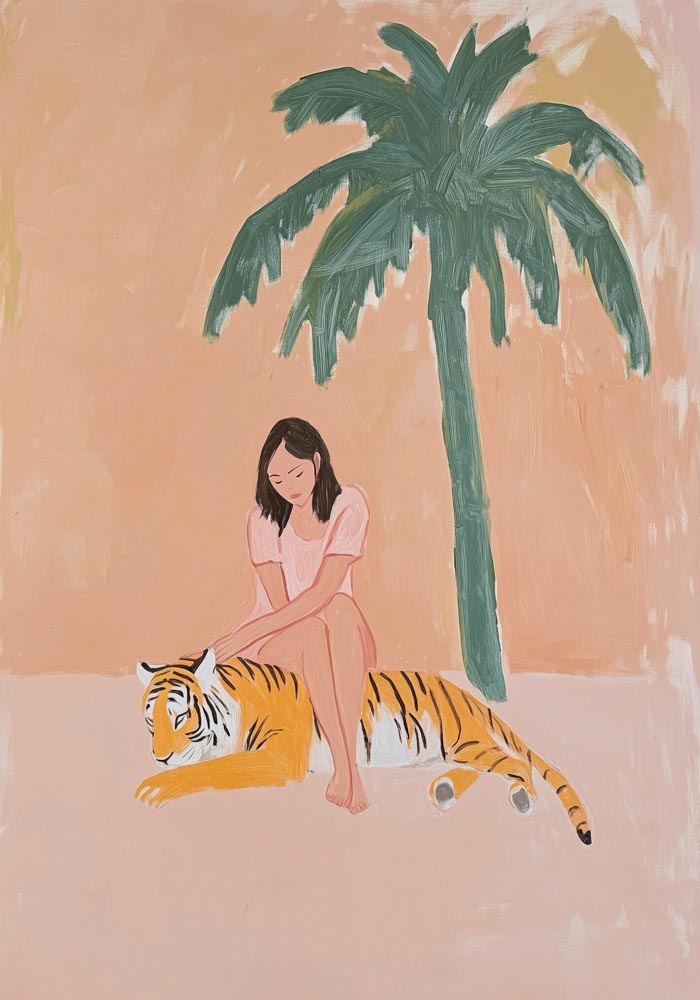 A woman and a tiger Tropical Art Poster