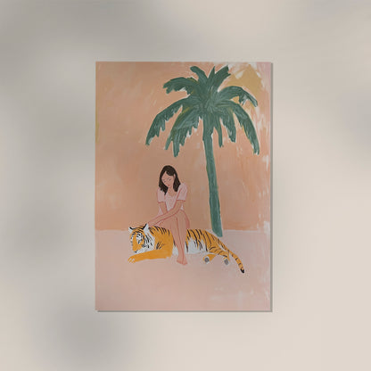 A woman and a tiger Tropical Art Poster