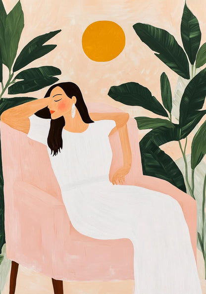 Woman chillin' Tropical Art Poster