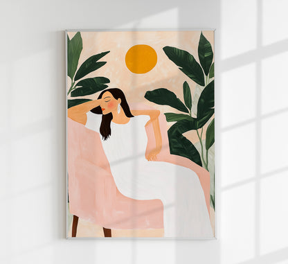 Woman chillin' Tropical Art Poster