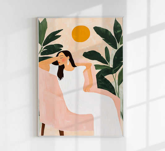 Woman chillin' Tropical Art Poster
