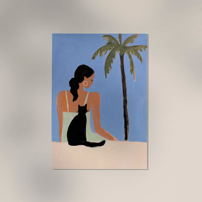 Girl and a Cat Tropical Art Poster