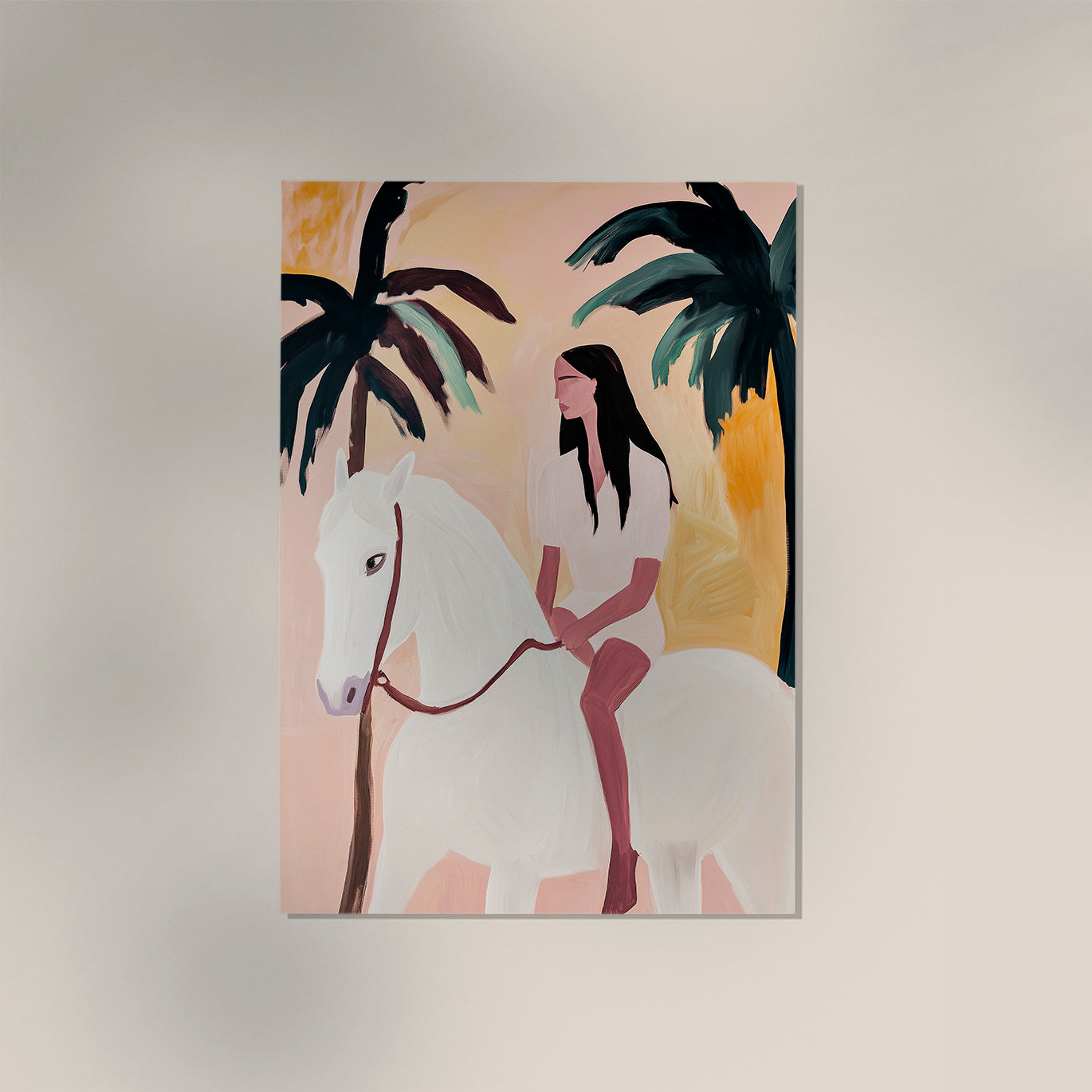 Girl and White Horse Tropical Art Poster