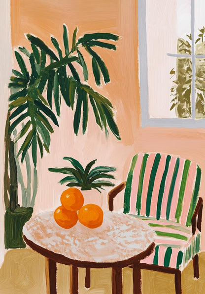 Striped Chair Tropical Art Poster