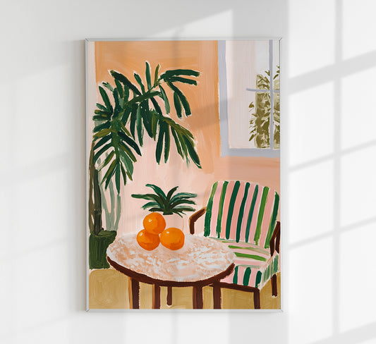 Striped Chair Tropical Art Poster