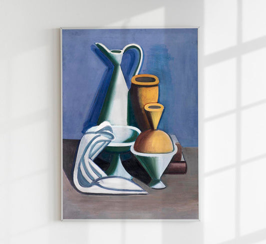 Arrangement with watering can, towel and jars by Vilhelm Lundstroem Poster