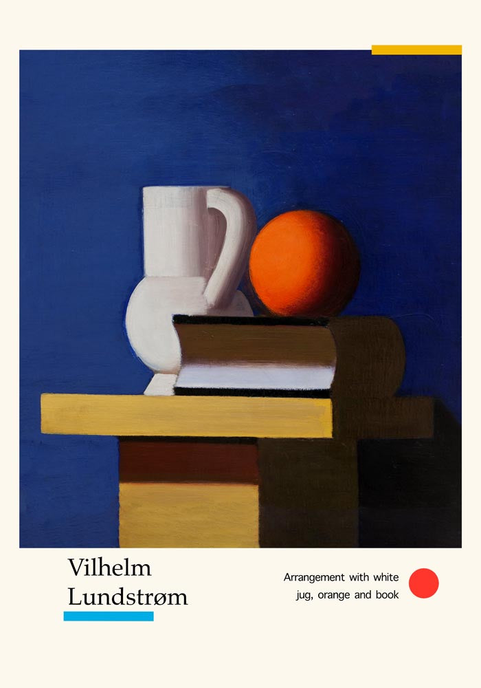 Arrangement with white jug, orange and book by Vilhelm Lundstroem Exhibition Poster