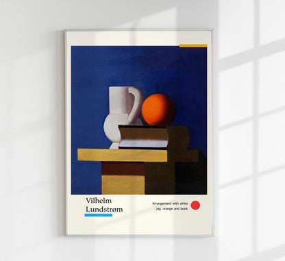 Arrangement with white jug, orange and book by Vilhelm Lundstroem Exhibition Poster