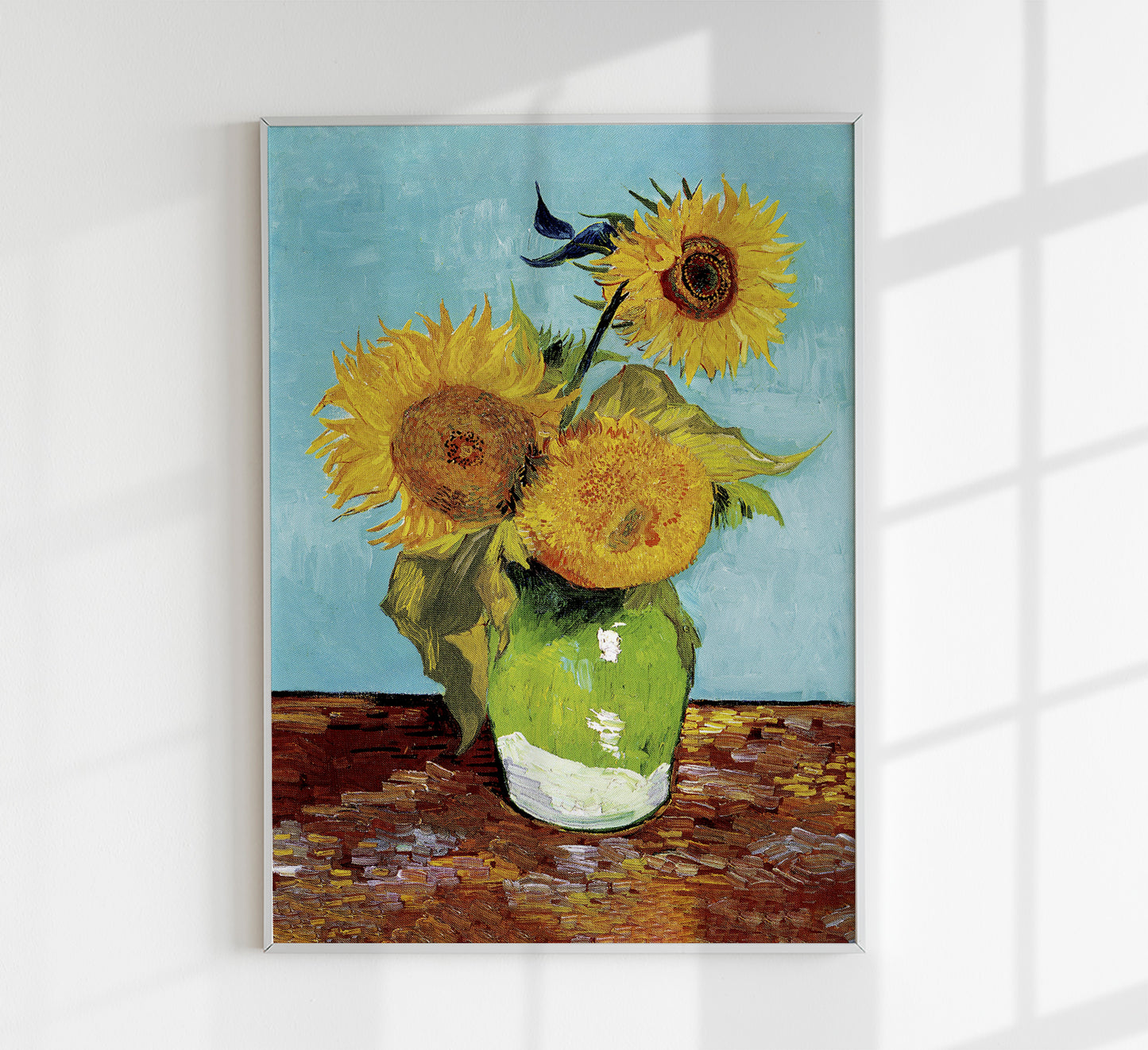 Vase with Three Sunflowers Blue by Van Gogh