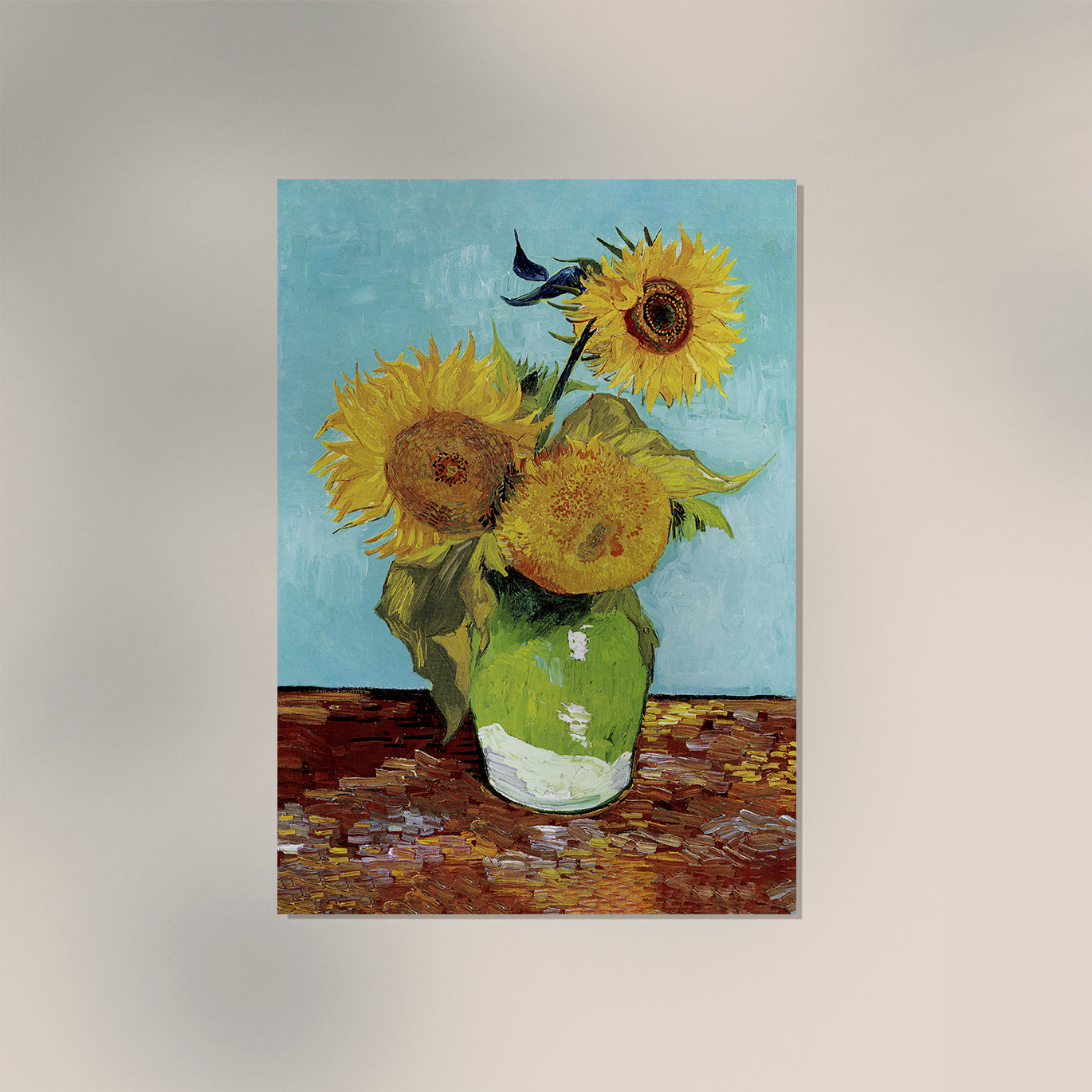 Vase with Three Sunflowers Blue by Van Gogh