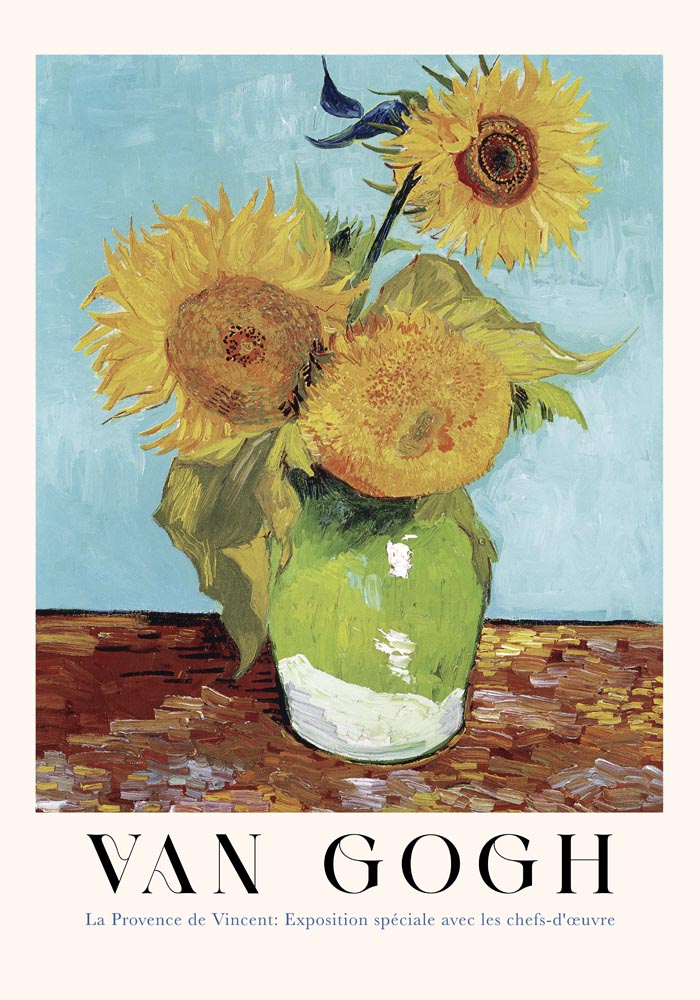Vase with Three Sunflowers Art Poster by Van Gogh