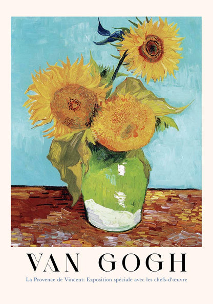 Vase with Three Sunflowers Art Poster by Van Gogh