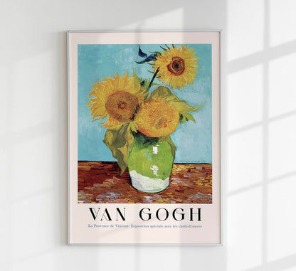 Vase with Three Sunflowers Art Poster by Van Gogh