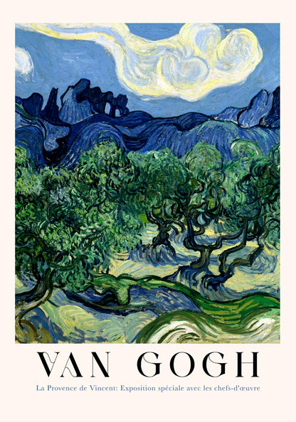 Olive Trees with the Alpilles in the Background Exhibition Art Poster by Van Gogh