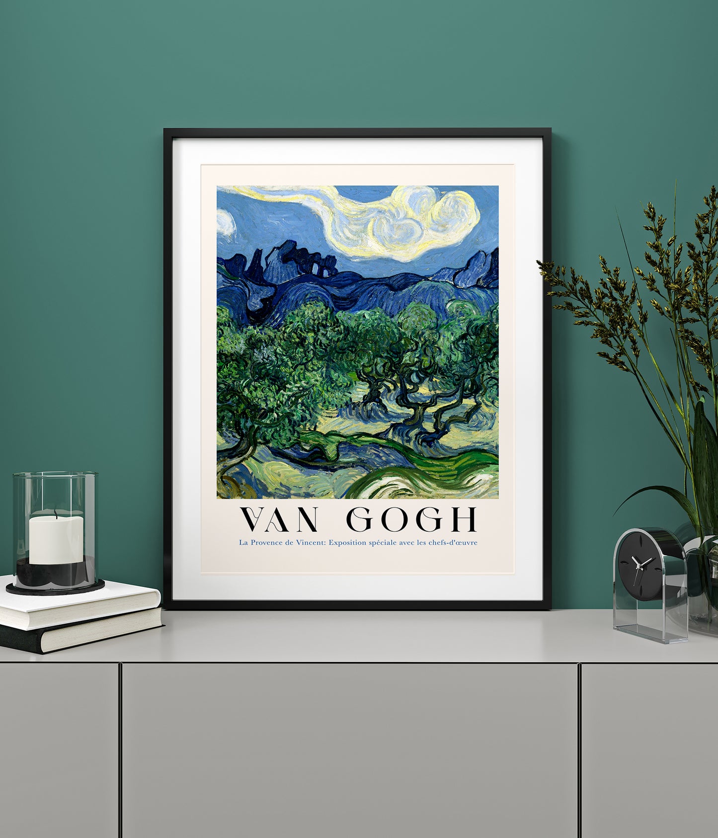 Olive Trees with the Alpilles in the Background Exhibition Art Poster by Van Gogh