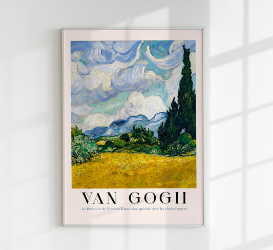 Wheat Field with Cypresses Vertical Exhibition Art Poster by Van Gogh