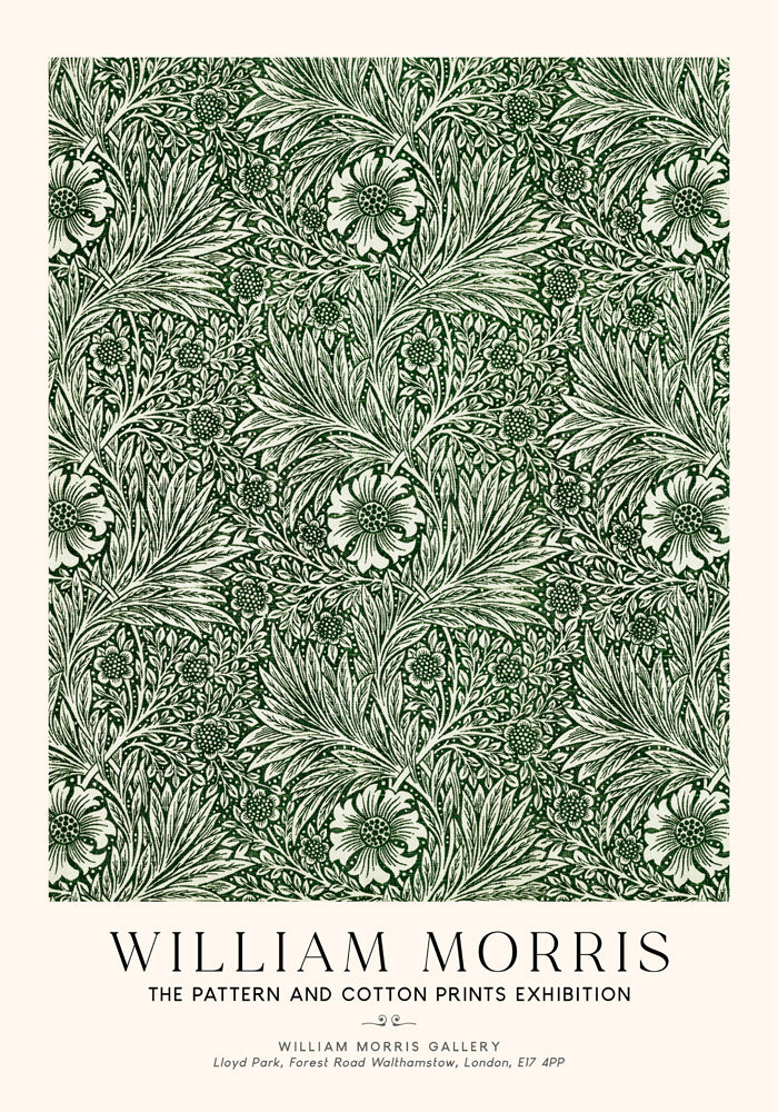 William Morris Green Marigold Pattern Art Exhibition Poster