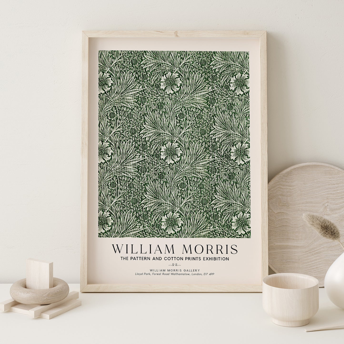 William Morris Green Marigold Pattern Art Exhibition Poster