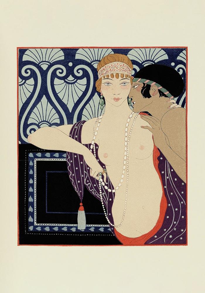 Les Trois Beautes de Mnasidika Vintage Fashion Illustration Poster by George Barbier