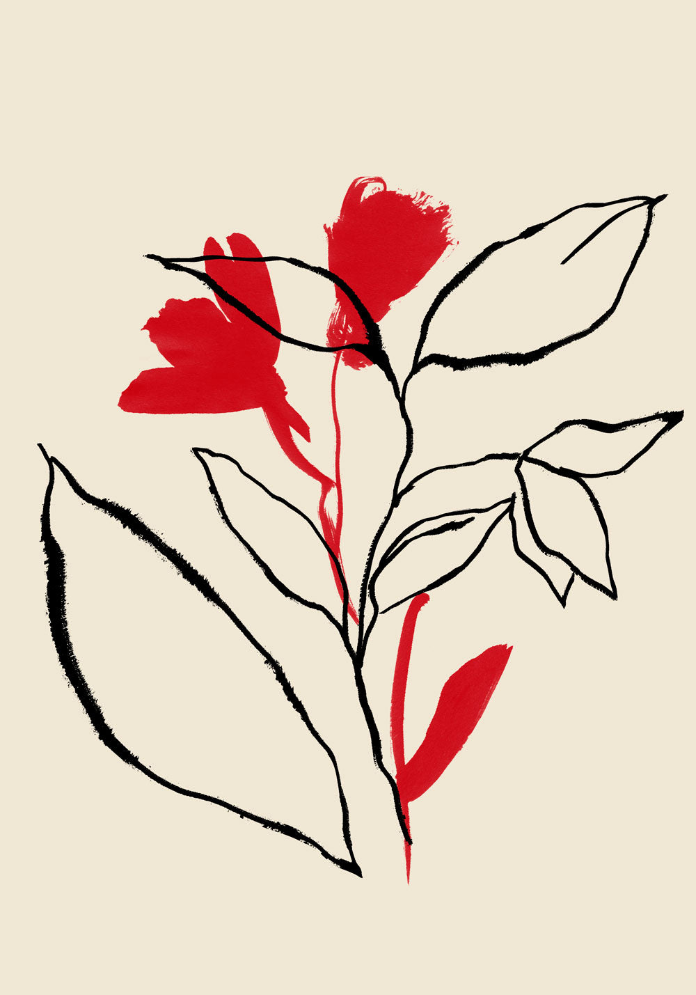 Red and Black lines Botanical Print