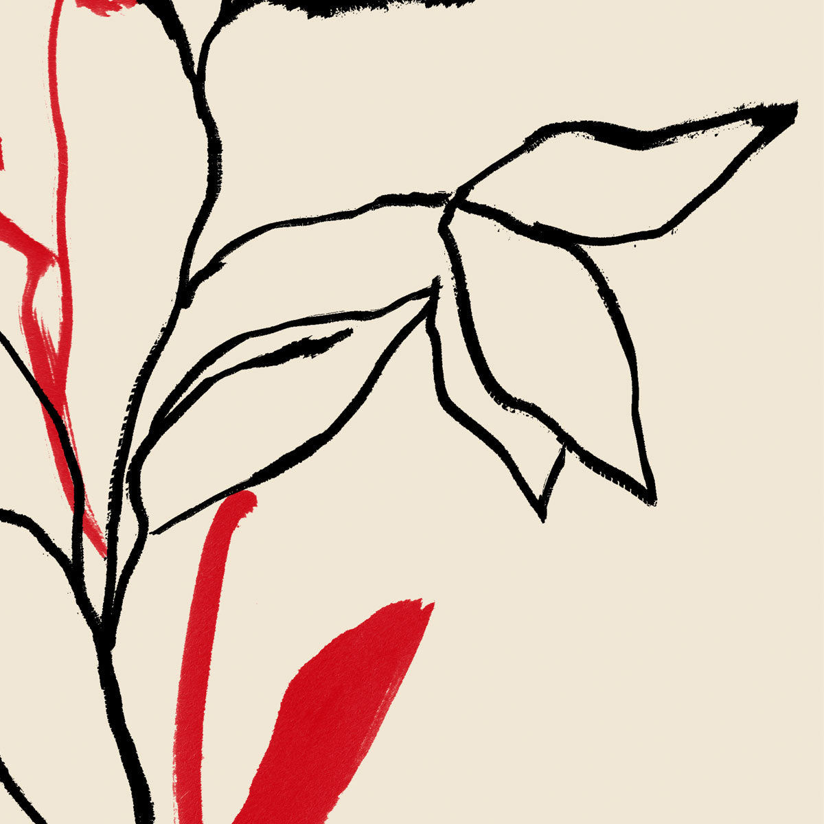 Red and Black lines Botanical Print