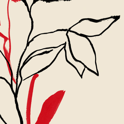 Red and Black lines Botanical Print
