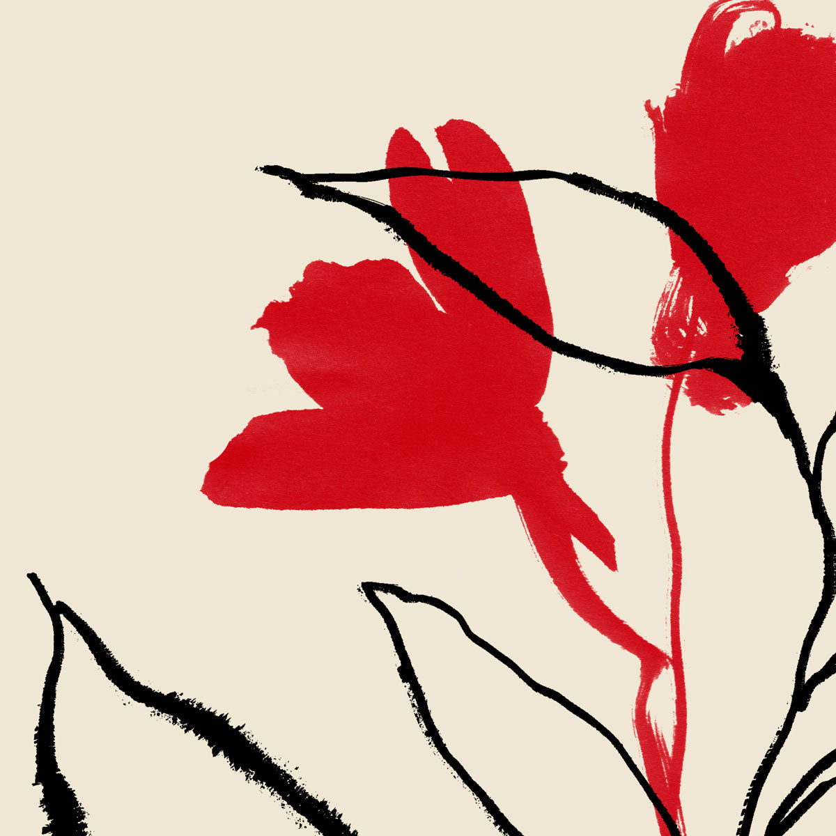 Red and Black lines Botanical Print