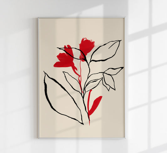 Red and Black lines Botanical Print