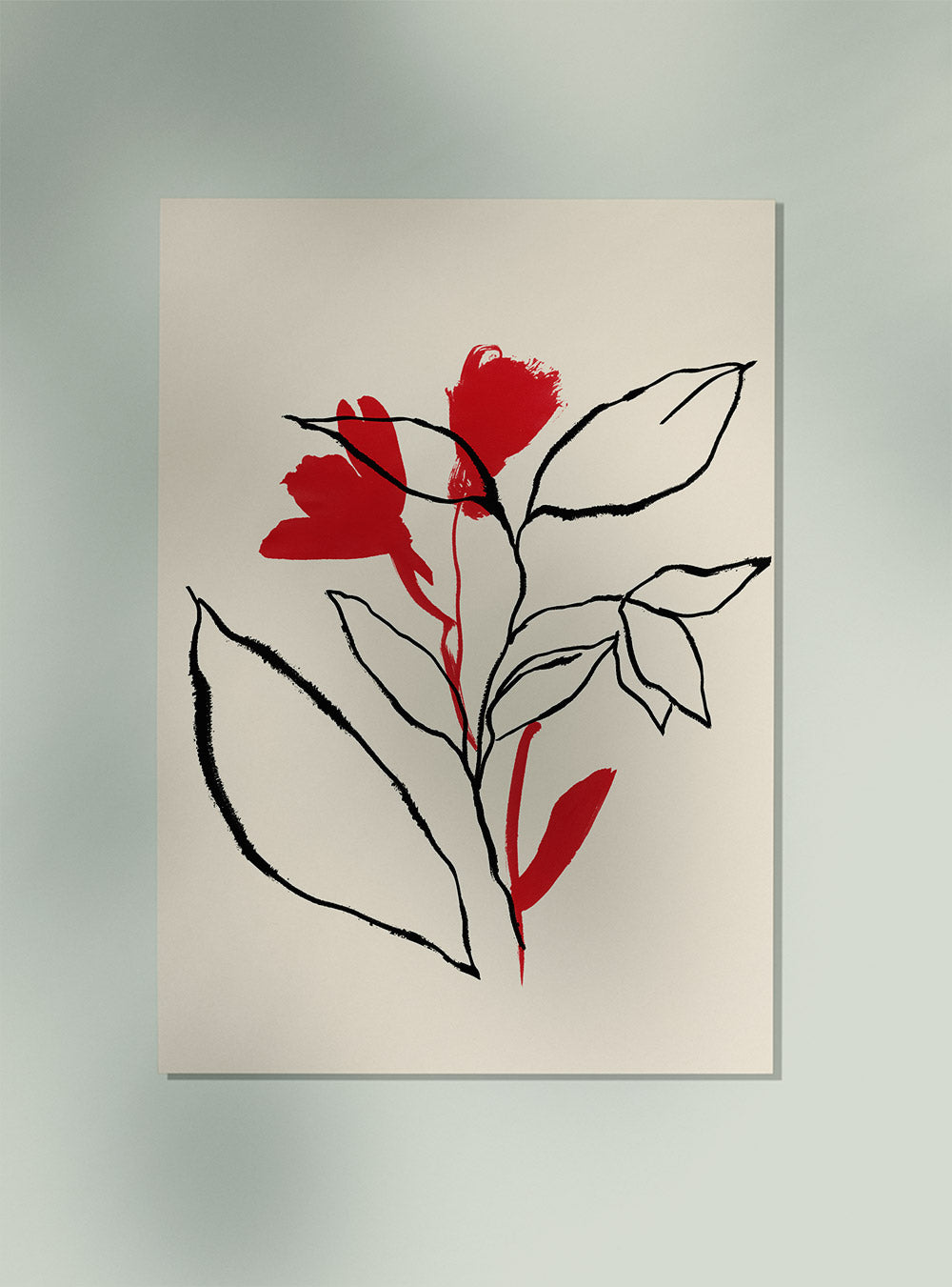 Red and Black lines Botanical Print