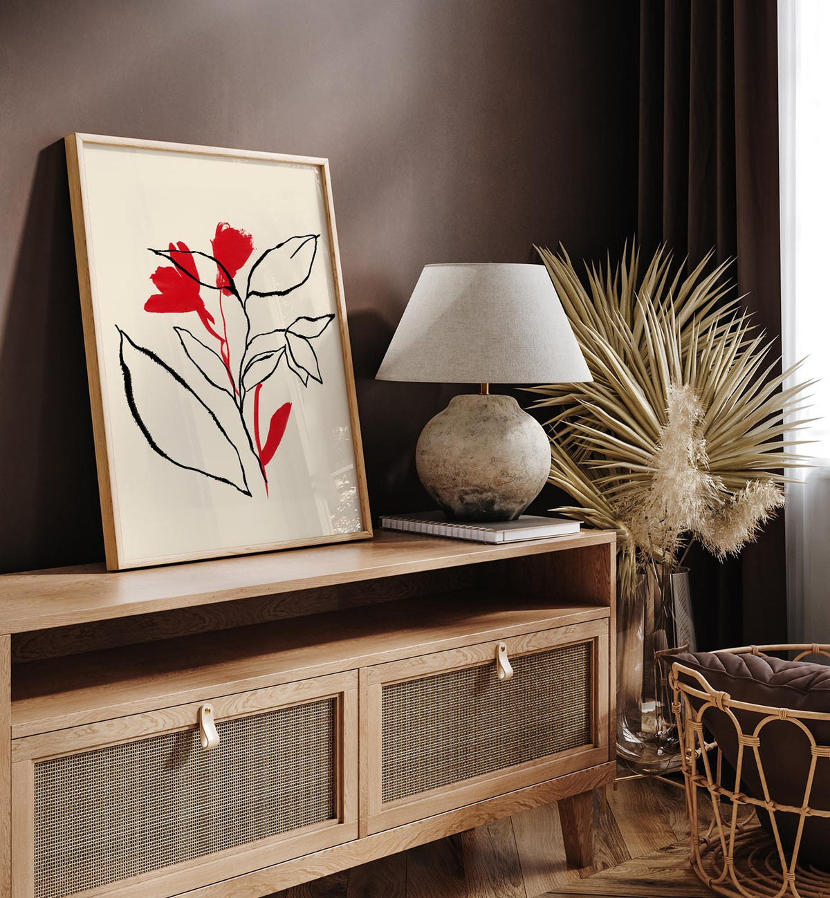 Red and Black lines Botanical Print