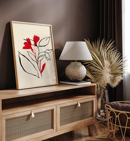 Red and Black lines Botanical Print