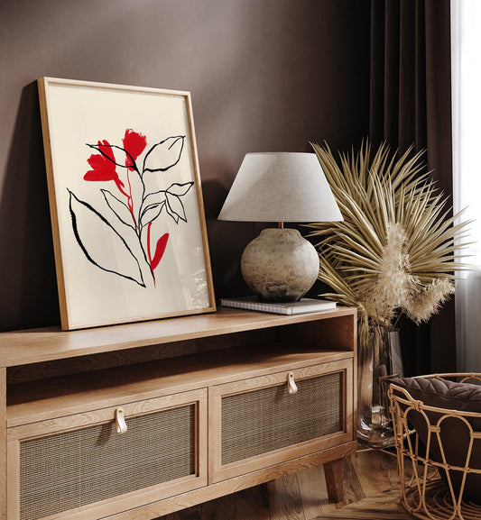 Red and Black lines Botanical Print
