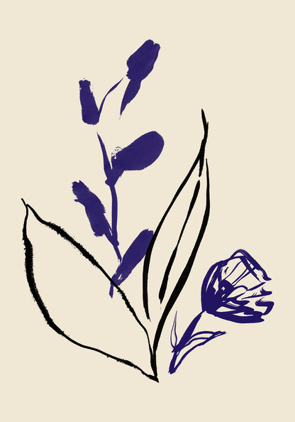 Purple and Black lines Botanical Print