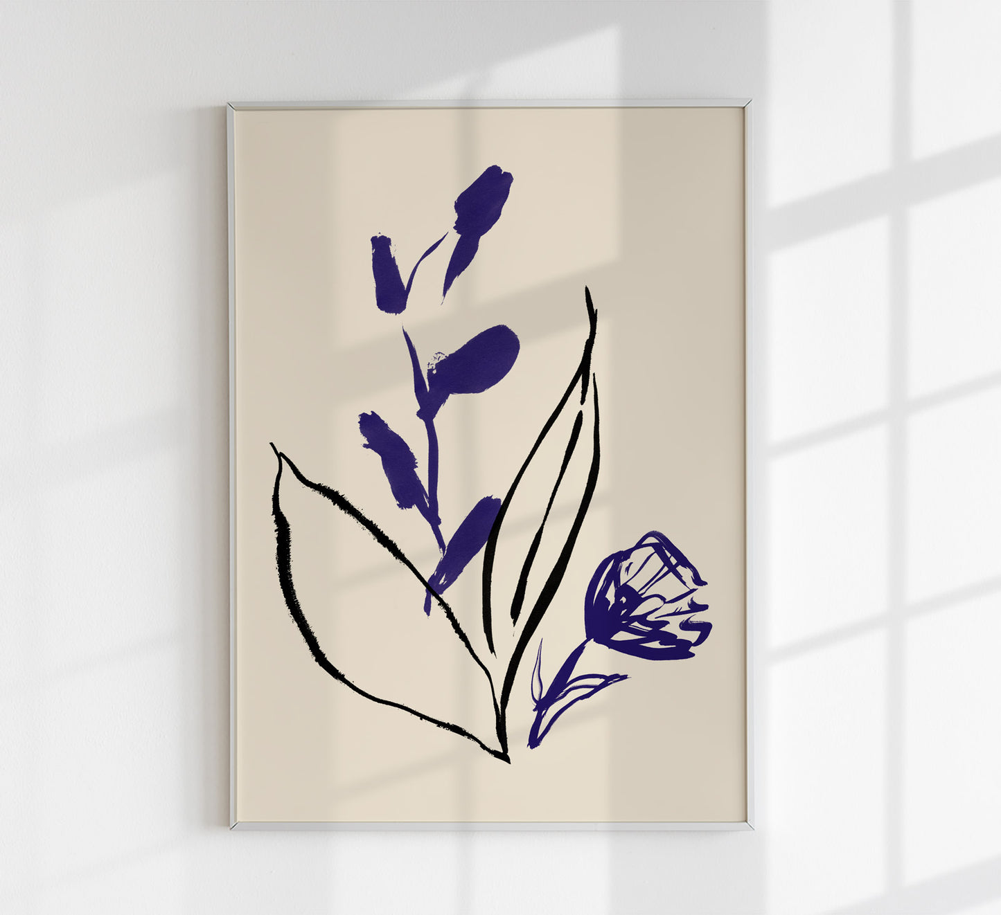 Purple and Black lines Botanical Print
