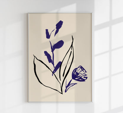 Purple and Black lines Botanical Print