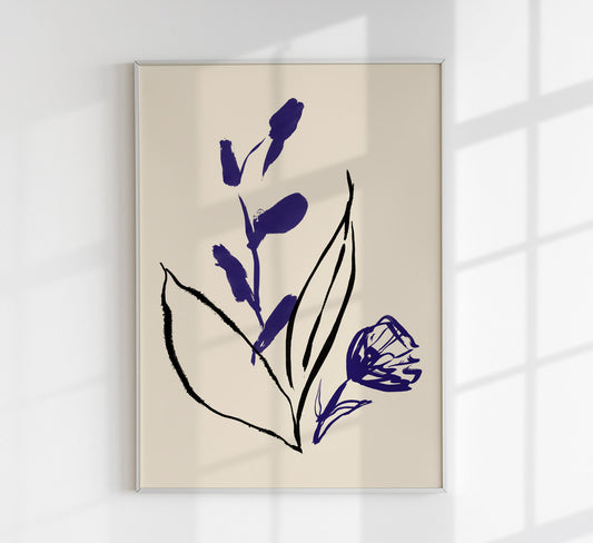 Purple and Black lines Botanical Print