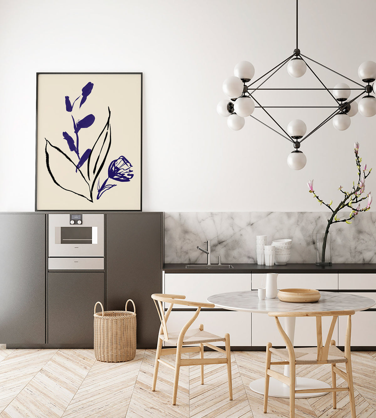 Purple and Black lines Botanical Print